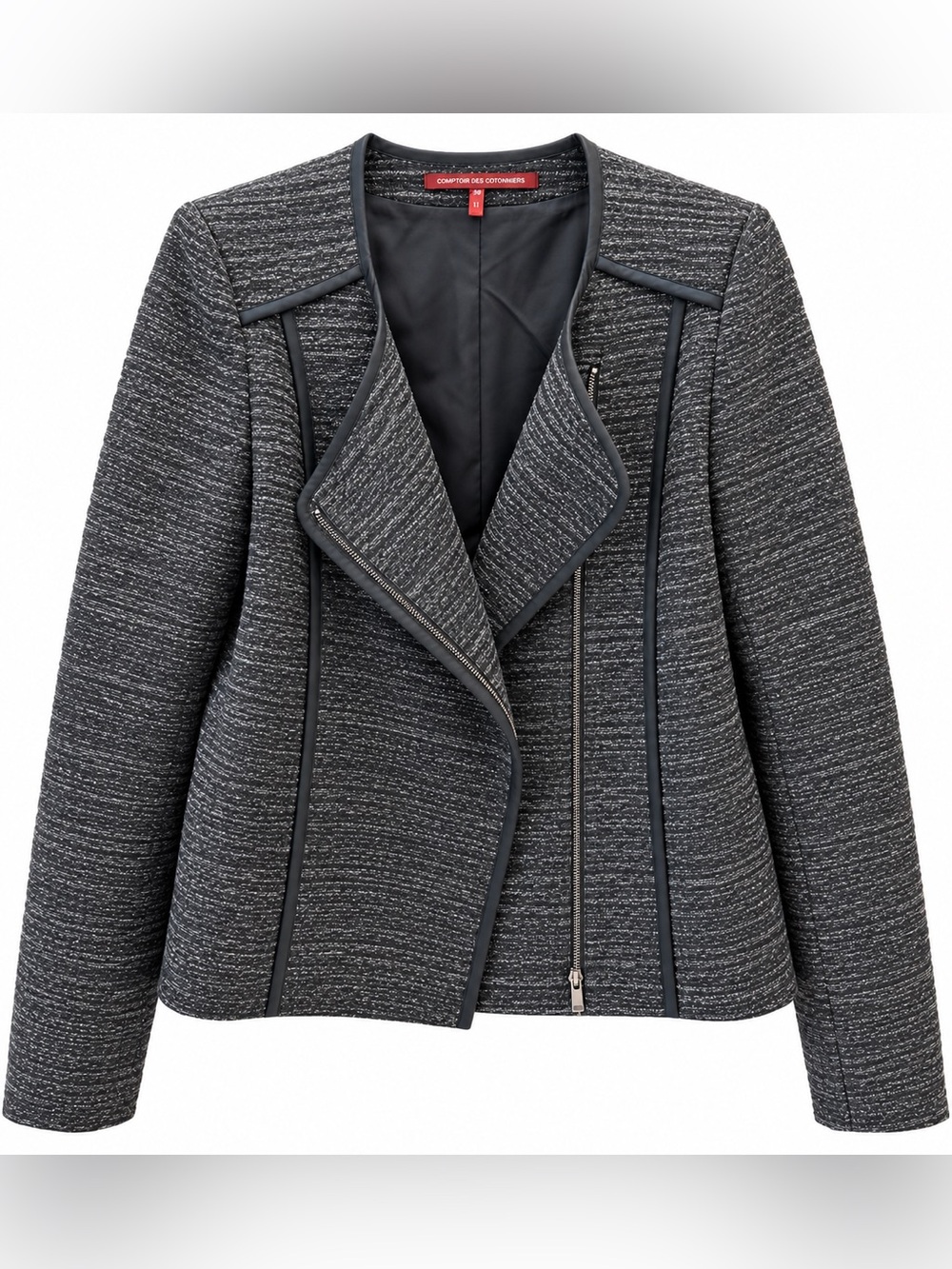 Comptoir Des Cotonniers Charcoal Heather Zip-Front Blazer Jacket Fr 38